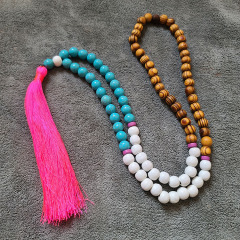 NE2261 Fashion wooden beads hopink tassel mala necklace