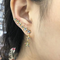 EC1473 Boho Style CZ Earrings, Women's Rainbow Diamond CZ Heart Star Charm Dangle Crawl Earrings,Beautiful Jewelry For Girls