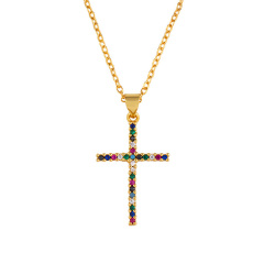 NZ1201 Jewelry Tiny Mini chain colored CZ diamond mirco pave cross heart charms Pendant Necklaces Initial jewelry for Women