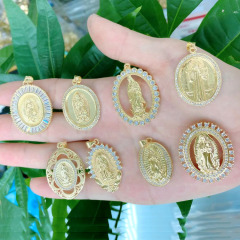 CZ8090 New arrival Cubic zirconia pave white shell virgin mary pendant,CZ Pave round virgin mary charm pendant