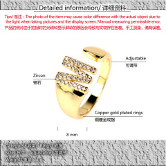 RM1157  Fashion CZ Diamond 26 Alphabet  Letter Copper Ring A-Z Initial Cubic zircon pave Brass Ring