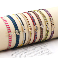 BC3001 Chic Retro Bohemian Rainbow handmade Embroidery friendship bracelets with CZ Micro Pave Eye Cactus Words Charm BC3001 Chic Retro Bohemian Rainbow handmade Embroidery friendship bracelets with CZ Micro Pave Eye Cactus Words Charm