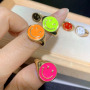 RA1005 New Dainty Minimalist Bling 18K Gold Plated Neon Rainbow Enamel Smile Face Smiley Open Rings For Women Ladies