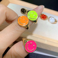 RA1005 New Dainty Minimalist Bling 18K Gold Plated Neon Rainbow Enamel Smile Face Smiley Open Rings For Women Ladies