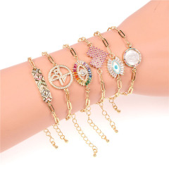 BC1275  Adjustable Tennis Rainbow Heart Bracelets,  Cubic Zirconia Religious Mother Mary Charms EvilEyes Bracelets