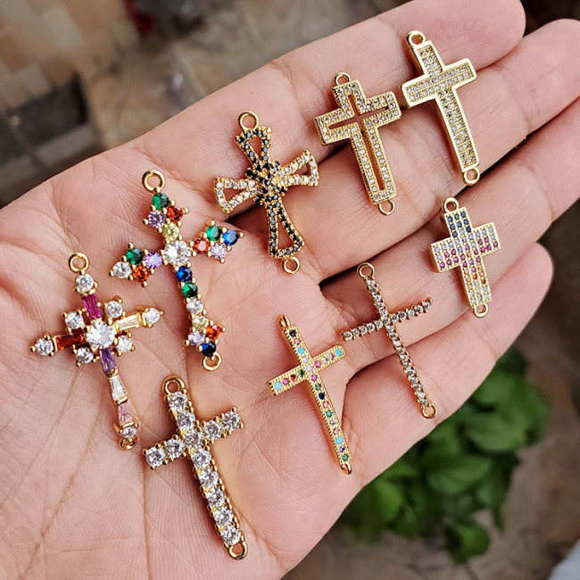 CZ8146  CZ Zircon Micro Pave Cross Charm Pendant  Diamond Necklace For Jewelry