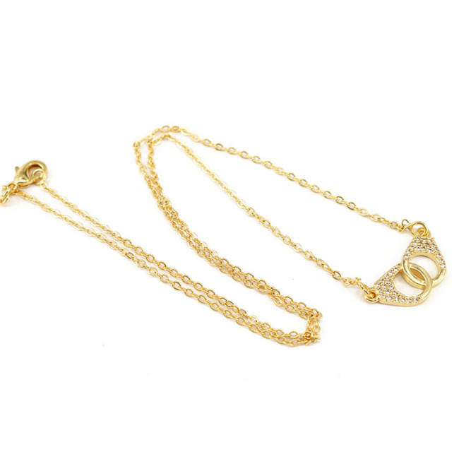 NZ1144  Dainty Bling Jewelry Gold Plated Zircon CZ Diamond Handcuff Pendant Chain Necklace