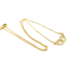 NZ1144 Dainty Bling Jewelry Gold Plated Zircon CZ Diamond Handcuff Pendant Chain Necklace