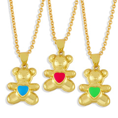 NM1184 2021gummy enamel colorful heart bear charms Pendant Necklace for Women NM1184 2021gummy enamel colorful heart bear charms Pendant Necklace for Women