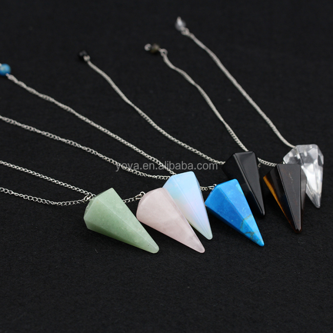 JF6751 Gemstone Rock Crystal Quartz Hexagonal Point Reiki Chakra Pendant Pendulum