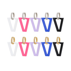 EC1756 Rainbow Multicolor Enamel Neon Triangle V Shape Geometric Huggie Earrings for Ladies