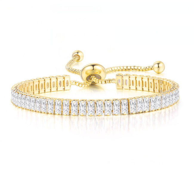 BC1314 Rectangle Diamond Zircon Cubic Zirconia Chain Slide Bracelet,Diamond CZ Adjustable Bracelets Dainty Tennis Bracelet