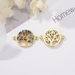 CZ8165 Jewelry Accessories Gold Brass Micro Pave Flat  Round Shape  With Tree Of Life