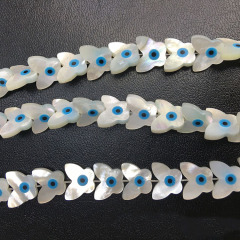 SP4120 White Mother of Pearl Shell Blue Evil Eyes Butterfly Beads