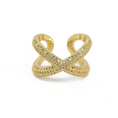 RM1199 New Dainty Minimalist Gold Plated Diamond CZ Micro Pave Criss X Heart Curb Cuban Chain Double Stack Cocktail Rings