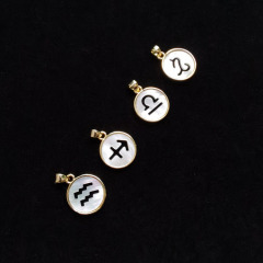 JF7344 18K Gold Plated Hollow Horoscope Zodiac Sign Round Coin Disc Charm Pendant for Necklace JF7344 18K Gold Plated Hollow Horoscope Zodiac Sign Round Coin Disc Charm Pendant for Necklace