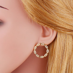 EC1668 18K Gold plated Crystal CZ Link Circle C Shape earrings,simple fashion gold jewelry Diamond CZ Hoop earring for women