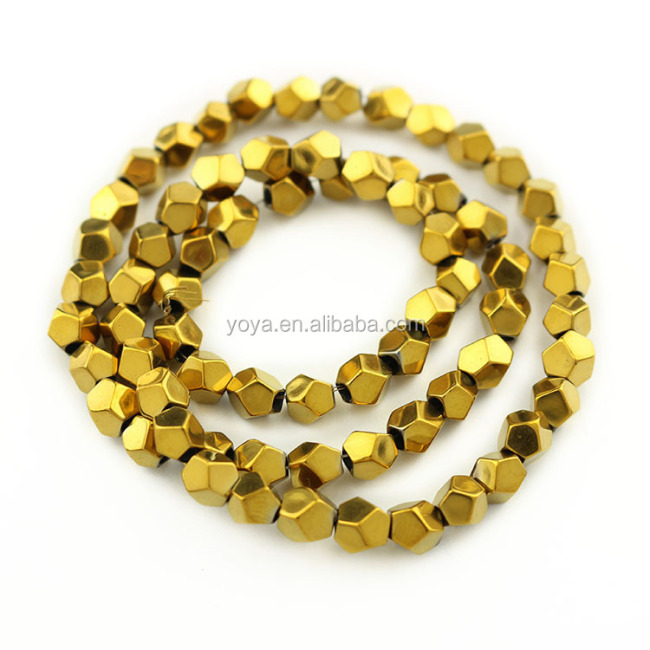 HB3415G Faceted gold hematite stone nugget beads
