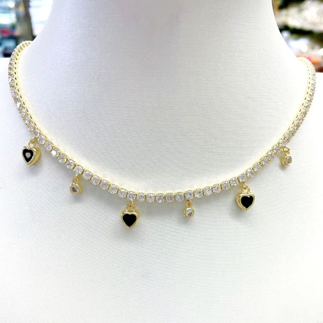 NZ1253 fashion minimal heart charm diamond women necklace,trendy dainty mini cz paved heart ladies necklace