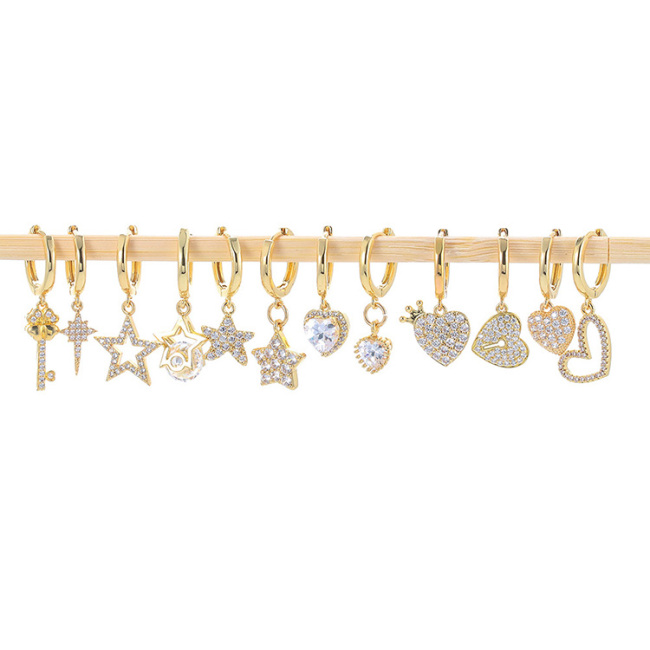 EC1763 Dainty Mini 18k Gold Silver Plated CZ Micro Pave Angel Wing Bee Star Heart Butterfly Flower Charm Huggies Hoop Earrings