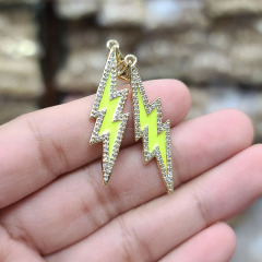 CZ7712 Rainbow Neon Enamel CZ Pave Thunder Lightning Bolt Charm, Enamel CZ Pave lightning Sign Pendant