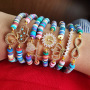 BC1260 Rainbow Polymer Clay Disc Heishi beaded Zircon CZ Micro Pave Heart Cross Charm Bracelet
