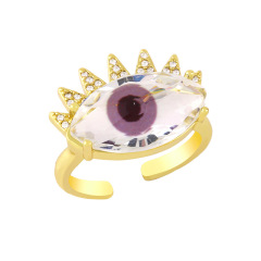 RM1225 Fashion Hot Selling 18K gold plated brass CZ diamond micro pave evil eyes big stone colorful Rings for Ladies