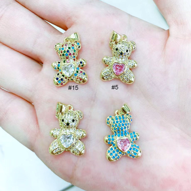 CZ8391 new 18K Gold Plated brass Cubic Zirconia diamond micro Pave heart gemstone bear Charm Pendant