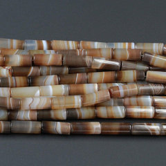 AB0858 Brown / White Striped Agate Tube Beads,Brown Banded Column Barrel Beads