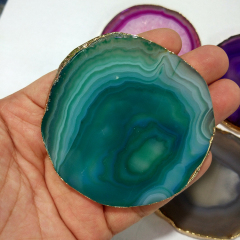 AB0216-1 Gold plated agate coasters, drink tea agate slice coasters for cup with gold edge