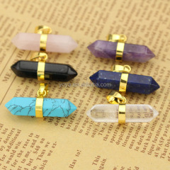 JF6914 Gold Bail natural crystal stone double terminated horizontal point pendants
