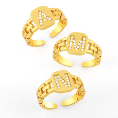 RM1231 Hot Selling 18K gold plated brass CZ diamond micro pave  Alphabet Letter Initial metal stackable Rings for Ladies