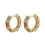 EC1776 2022 Womans Fashion 18K Gold Plated Rainbow CZ Micro Pave Bamboo Joint Hoops Earrings