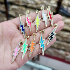 CZ7712 Rainbow Neon Enamel CZ Pave Thunder Lightning Bolt Charm, Enamel CZ Pave lightning Sign Pendant