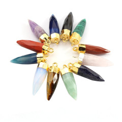 JF7010 Newest gold natural faceted gemstone bullet pendant charm,spike sharp point stone pendants in hotsale
