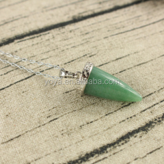 NE2367-10 silver cap Green jade necklace, gemstone point Pendant necklace