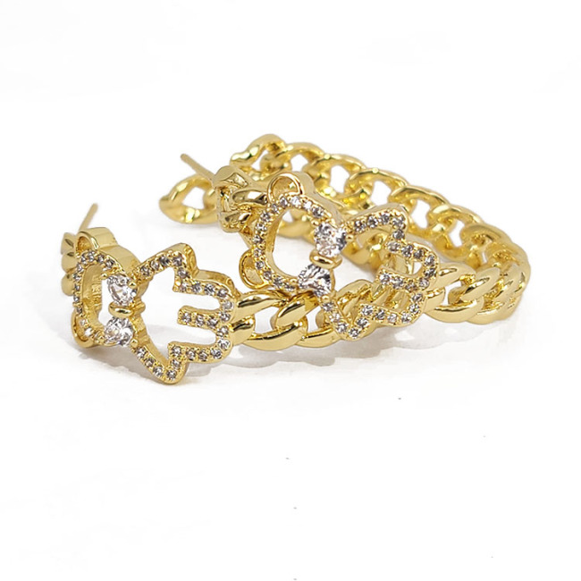 EC1719 2022 Womans Fashion Medium 18K Gold Plated Clear CZ Baguette Micro Pave Circle C Huggies Hoop Earrings