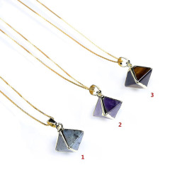 NN1005 Octahedron Gemstone Necklace, gold plated 8 sides Bicone gemstone Pendant Necklace, Octo Geometrical Pendant Necklace