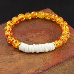 BRP1524 Fashion white shell disc bracelets,gold accent spacer bead with gemstone elastic bracelet