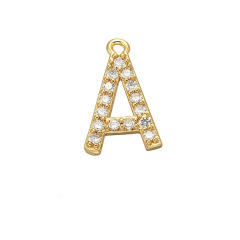CZ7746 Mini Gold CZ Initial Charms,Clear CZ Pave Gold Uppercase Initial Charms, Tiny 26 Letter Alphabet Pendant Charms