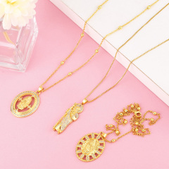 NZ1314 18K Gold CZ Micro Pave Blessed Mother Virgin Mary Saint Jude Satellite Ball Chain Necklace Gold Women Jewelry