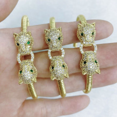 BC2046 18K Gold Plated Diamond CZ Micro Pave Leopard Lion Head Butterfly Charm Wrist Hand Cuff Bangle Bracelet