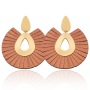 EL1001 Fashion Gold Plated fan-shaped Leather Fringe Tassel Earrings for Women