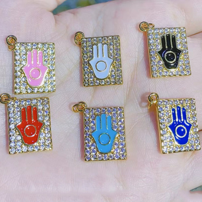 CZ8466 Small 18k Gold Plated CZ Micro Pave Rainbow Enamel Star Heart Butterfly Daisy Hamsa Hand Rectangle Medal Charm Pendants