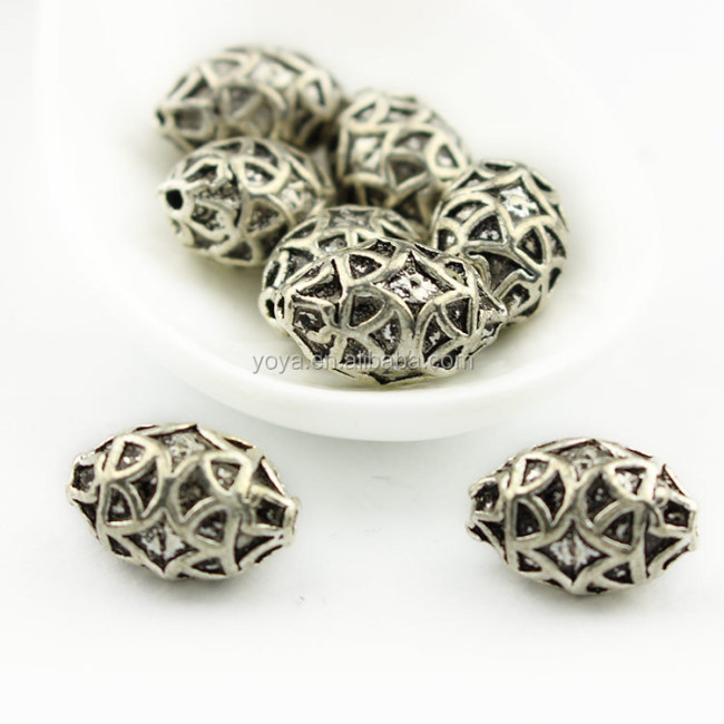 JS1265 Wholesale 10x15mm Oval Silver Alloy Tribal Design Beads,Metal Spacer Beads for Jewelry Making