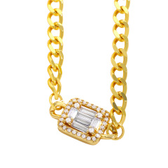 NZ1216 colored CZ diamond mirco pave charms gemstone Pendant link chain Necklaces jewelry gift for lady