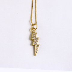 NZ1099 Dainty 18k Gold Plated CZ Micro Cubic Zirconia Diamond Thunder Lightning Bolt Charms Chain Necklace for Women