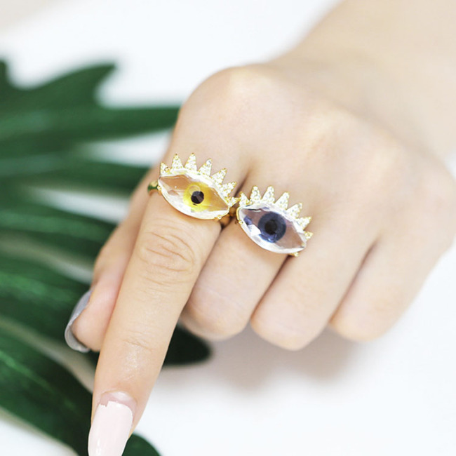 RM1225 Fashion Hot Selling 18K gold plated brass CZ diamond micro pave evil eyes big stone colorful Rings for Ladies