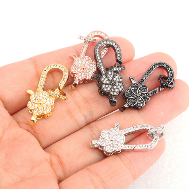 Necklace Connectors Flower Shaped CZ Micro Pave Lobster Claw Clasps for necklace,Cubic Zirconia Clasps,Diamond Clasps