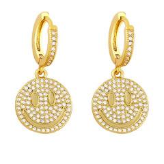 EC1741 Fashion CZ Micro Pave Crystal Smiley Earring White Cubic Zirconia Hoop charm Earring For Lady